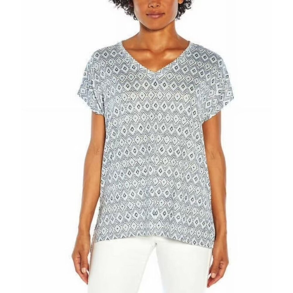 Orvis Ladies' V-Neck Tunic Blue Ikat Short Sleeve Shirt Womens Plus Size XXL